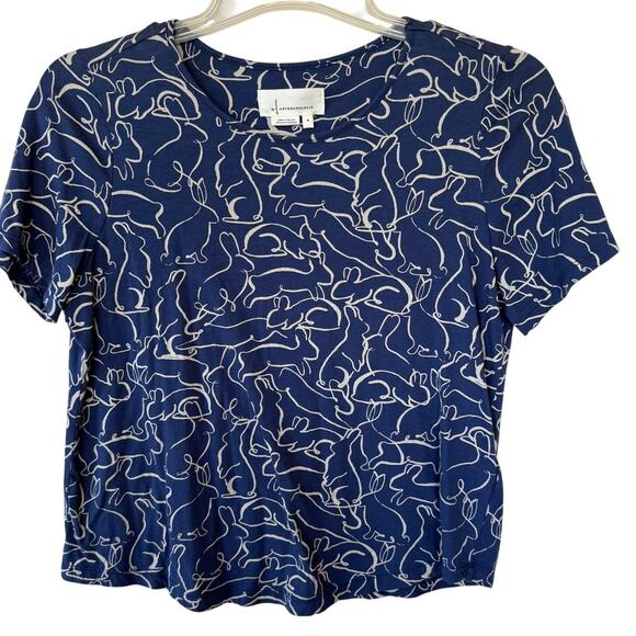 Anthropologie Tops - Anthropologie Blue all-over bunny rabbit doodle print Size S